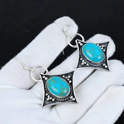 Türkis Silber Ohrring 925 Sterlingsilber Handgefertigte Edelstein - Bild 1 von 4