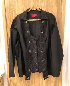 Vintage Tripp NYC Jacket 2X Black Goth Punk Pirate Vampire Button Front Size 56" - Picture 1 of 7