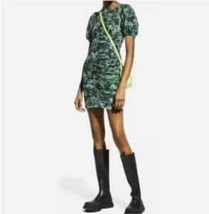 NWT Ganni Printed Mesh Ruched Mini Dress 38/6 - Picture 1 of 8