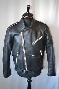 Vintage 60er L.P.B schwarz & weiß Detail Leder Motorrad Jacke Large Greaser Punk - Bild 1 von 21