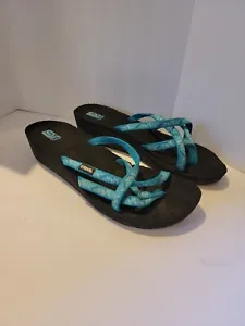 Teva Womens Size 12 Mush Mandalyn Wedge Strappy Sandals Flip Flops Blue 1000099 - Picture 1 of 3