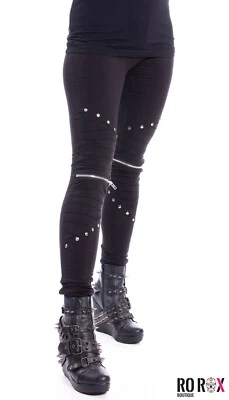 Vixxsin Wind Leggings Rivets Punk Gothic  Zipper Stretchy Long Pants Trousers - Image 1 of 2