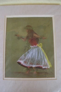 Hula Girl by Chantelle Signed Print Orig Pastel Acid-Free Paper Hawaii 14" x 11" - Picture 1 of 8