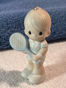 Christmas ornament precious moments 1986 boy tennis racquet Serve with smile - Picture 1 of 4