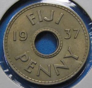 Fiji 1 Penny Copper-Nickel Coin 1937 KM-7 George VI, Free S/H after 1st item - Picture 1 of 3