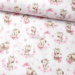Pink Safari giraffe on white Cotton 100% Wide 160 cm (62") - Picture 1 of 7