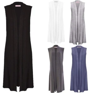 Ladies Sleeveless Maxi Long Length Boyfriend Cardigan Collared Top Long Floaty - Picture 1 of 6