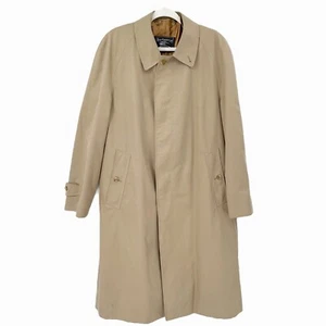 Vintage Burberry London Wool Trench Coat Sz 48 Tan Button Up Pockets Collared - Picture 1 of 11