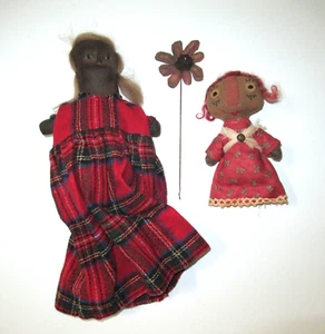 Nimble Fingers folk PRIMITIVE raggedy ann 6" & 9" doll artist signed - Picture 1 of 9