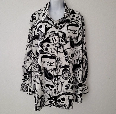Blusa Karl Lagerfeld Paris Abstracto Logo Estampado Manga Larga Botón Delantero Talla 1X Foto 1 de 4