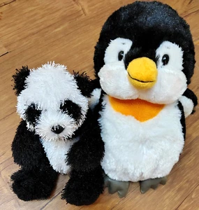 GANZ Webkinz Lil' Kinz Penguin 9" Plush and Panda HS111 7" No Code lot of 2 - Picture 1 of 13