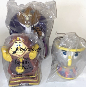 VTG 1992 Pizza Hut Beauty & the Beast Vinyl Hand Puppets or Cake Topper Lot of 3