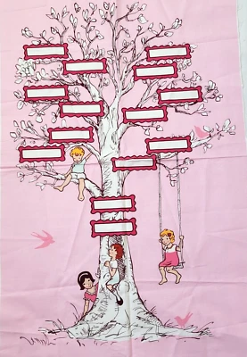 Children At Play Family Tree Pink Fabric Panel Sarah Jane Wall Hanging 23x44 - Image 1 of 4