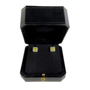 WHITE GOLD FINISH Round Cut Yellow Citrine and Created Diamond Stud Earrings - Picture 1 of 5