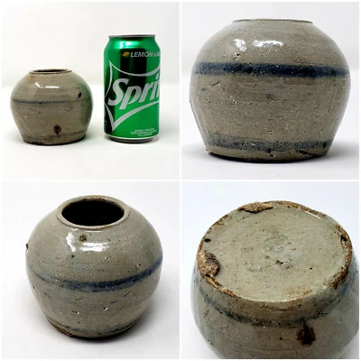Antique Chinese Ming Dynasty Glazed Stoneware Ginger Jar, Tea, Spice Pot; 3.25" - Image 1 of 4