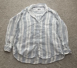 Camisa Grayson Hero 100 % lino a rayas con botones para mujer talla 2 pequeña dobladillo curvo - Imagen 1 de 8
