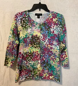 August Silk Button Front Cardigan Women’s Size Large Multicolor Long Sleeve - Foto 1 di 9