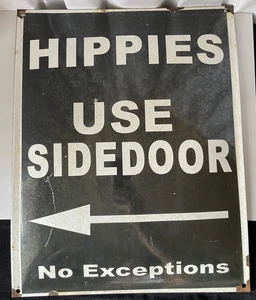 Letrero de puerta lateral de uso hippies vintage ver fotos manchas/detalles metal/esmalte - Imagen 1 de 10