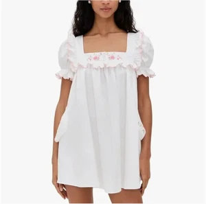 For Love and Lemons Tea Time Babydoll Baumwolle Mini weiß rosa Kleid Gr. M - Bild 1 von 8