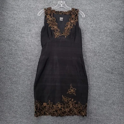 Vestido Muse para mujer 4 negro seda bordado floral cuello en V sin mangas hasta la rodilla Foto 1 de 4