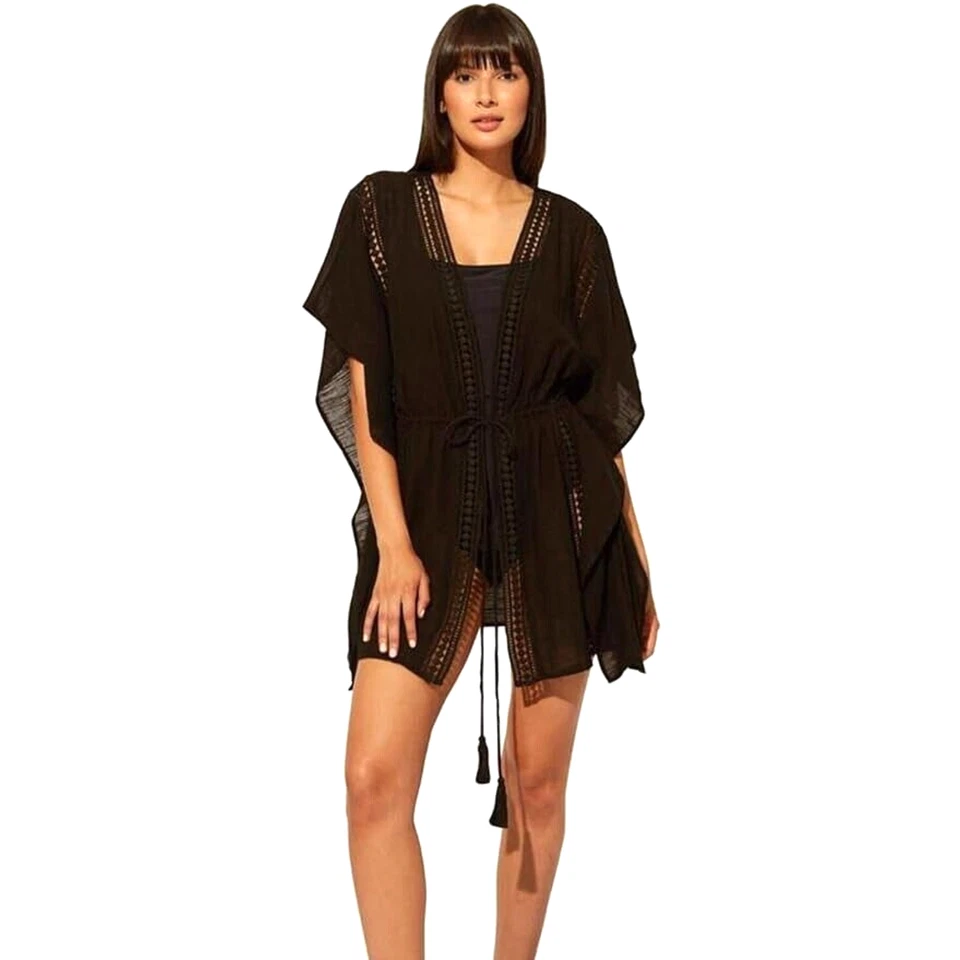 Maiô feminino azul por Rod Beattie tecido cotten capa preta médio $70 - Imagem 1 de 4