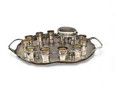 Service à caviar métal argenté et 12 gobelets argent Minerve vers 1900 - Photo 1/4