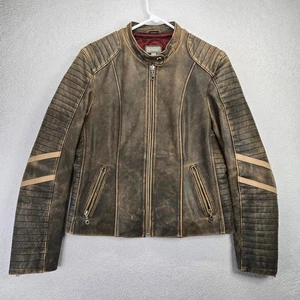 Chaqueta de moto de cuero Hidesign para mujer L roja forro satinado marrón genuino Moto - Imagen 1 de 12