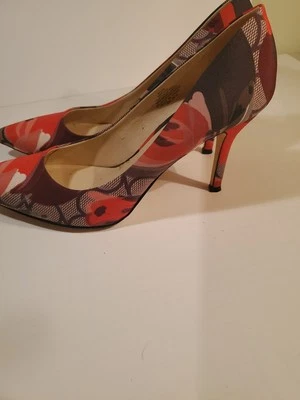 Nine West Red Brown Black Floral High Heels Size 9 1/2 - Image 1 of 3