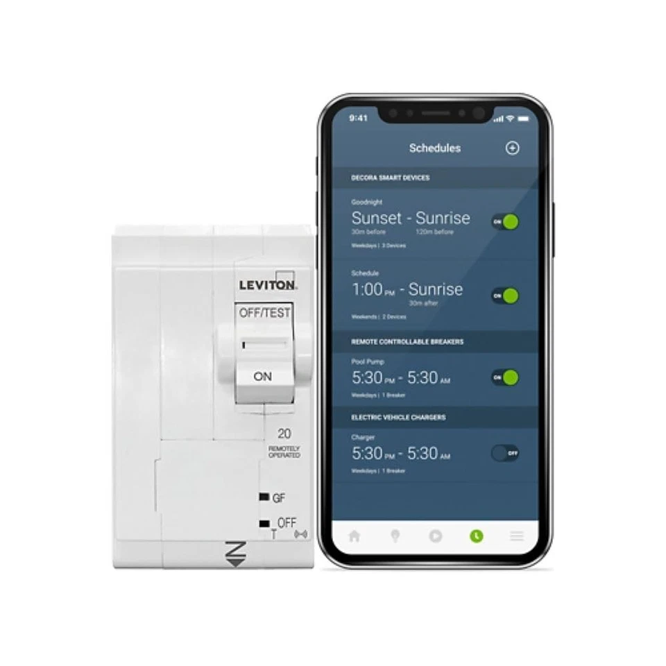 Disyuntor inteligente Leviton 2da generación con control remoto, GFCI, 2 polos 20 amperios Foto 1 de 1