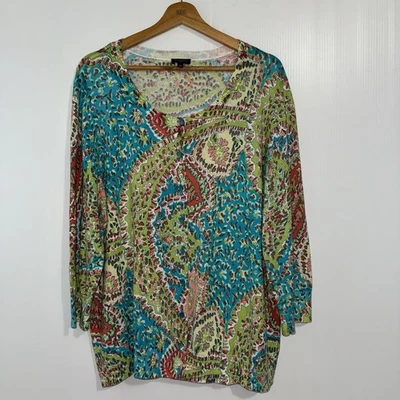 Talbots 女式 2X 开衫毛衣佩斯利印花圆领纽扣前多色 — 第 1/4 张图片