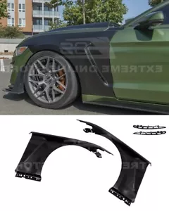 Pair Matte Black Front Side Fenders For 15-17 Ford Mustang GT350 Style Steel New - Picture 1 of 11