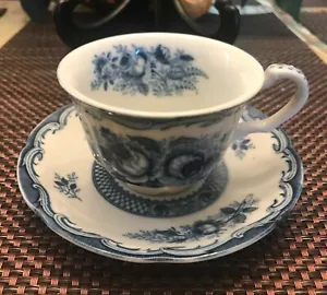 Antigue Blue Rose Fine China Coffee Cup & Saucer Set Lot of 2 - Picture 1 of 4
