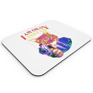 Tapis de Souris I am Okay Yes I Am Chat Pistolet Collage Art Retro Illustration - Photo 1/2