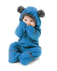Fleece Baby Bunting Bodysuit – Infant Pajamas Kids 6-12 Months Bear - Blue - Picture 1 of 8