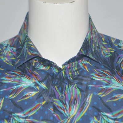 Mint BUGATCHI Classic Fit Floral Lightweight Cotton Navy Green Casual Shirt Sz M - Image 1 of 4