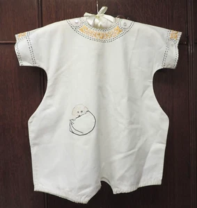 1940s Handmade Child Romper/One Piece w/Hand Embroidery White Cotton C: 28" - Picture 1 of 10