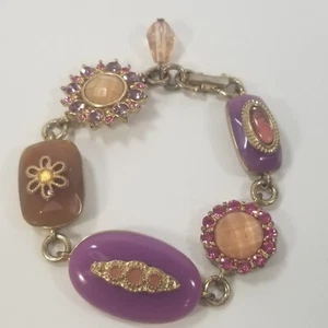 LIZ CLAIBORNE Rhinestone, Glass, and Acrylic Stone Gold Tone Bracelet, Artistic! - Picture 1 of 10