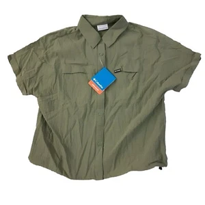 Columbia Women's Shirt Medium Green Boundless Trek Short Sleeve Button Up New - Picture 1 of 10
