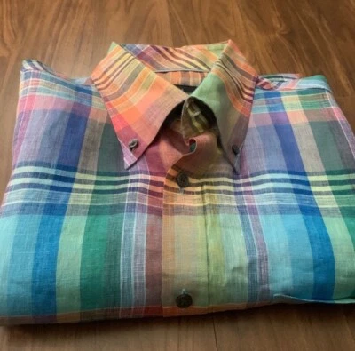 Bobby Jones 100% Linen Multi Color Button Down Long Sleeves Shirt Size L - Image 1 of 4