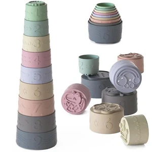 Baby Stacking Cups Toys Soft Silicone Baby Teething Toys Baby Boy Girl Shower... - Picture 1 of 6