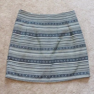 Emmalee Skirt Womens Gray Cream Bohemian Striped Tribal Print Pencil M - Picture 1 of 3