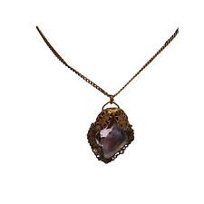 Antique Art Deco Faceted Glass & Brass Pendant Necklace (A2395)