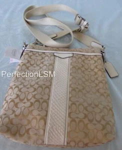 Jacquard 6 cm nuovo con etichette COACH SIS 51387 con finiture in pelle di serpente/corpo a X lt. cachi - Foto 1 di 10