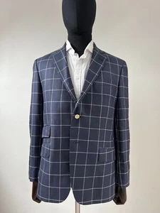 Atemberaubende Hackett Loro Piana kräftig karierte Wolle, Seide & Leinen marineblaue Jacke UVP 650 £ - Bild 1 von 12
