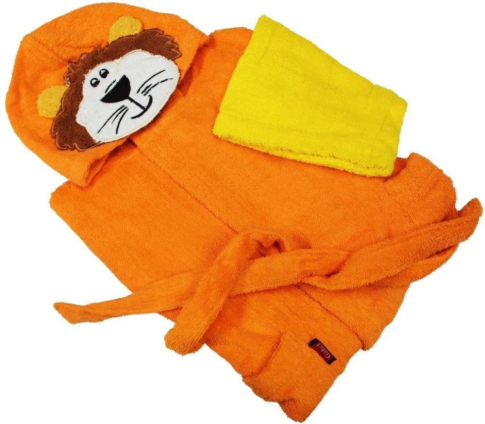 Gabel Accappatoio Bambino Spugna con Cappuccio Tg. XL Arancione/Giallo Leoncino
