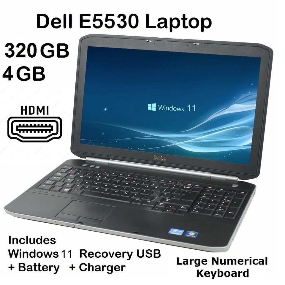 Dell E5530 Fast 256GB  SSD 4GB Laptop Office HDMI 15.6" HD Windows 11 Num-Kybord - Image 1 of 4