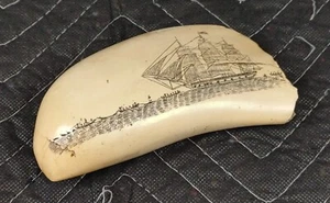 Artex Henry Ford Museum Replica Faux Engraved Sperm Whale Tooth Scrimshaw - Picture 1 of 7