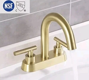 NEW-KES Brushed Gold Bathroom Faucet Modern 4 Inches Centerset Vanity 2 Handle. - Picture 1 of 3