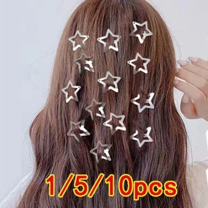 10PCS Pentagram Star Hair Clips Snap Hairpins Slides Women Girls Kids Grip Metal - Foto 1 di 16
