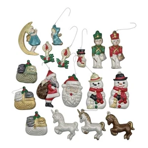 Vintage 1980s Ceramic Hand Painted Christmas Ornaments Lot Of 17 Double Sided - Picture 1 of 9